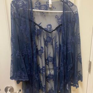 Xhilaration Blue Sheer Flutter Sleeve Blouse